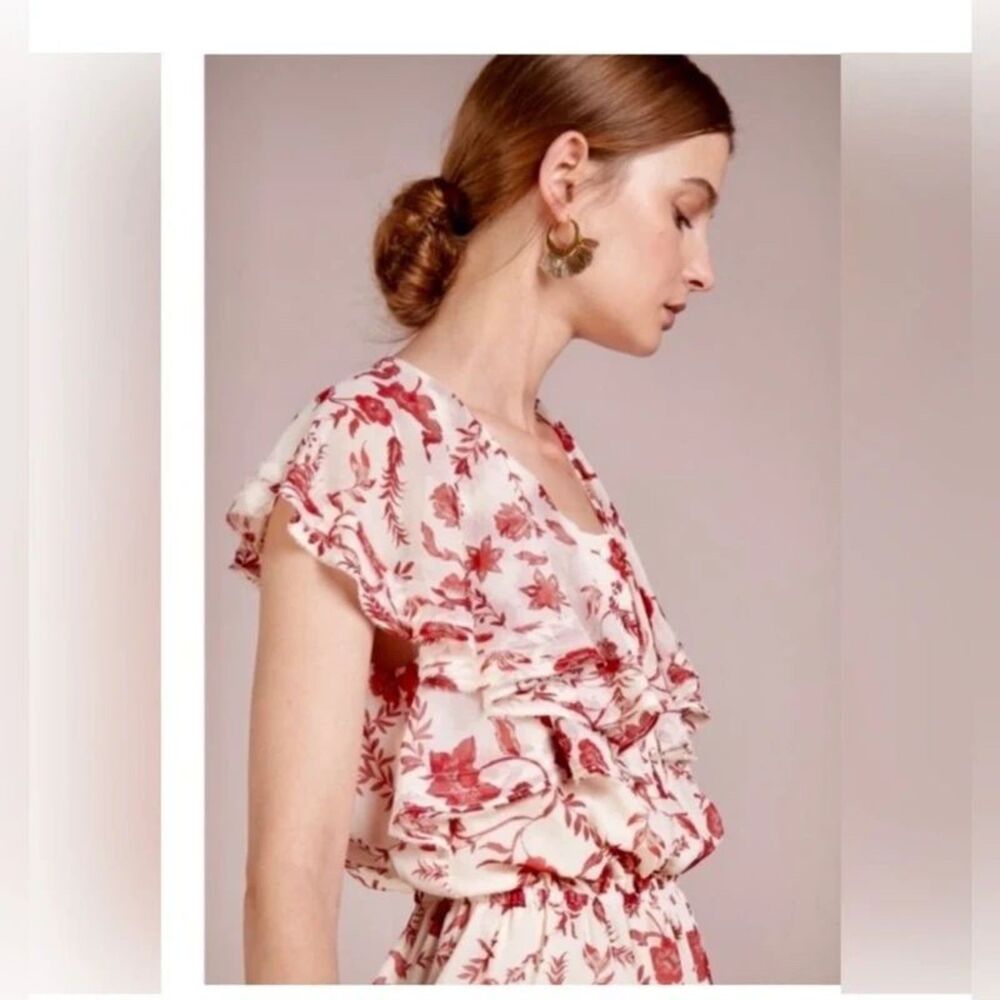 Rebecca Minkoff Floral Ruffle Dress in Red and White Size Large - Picture 15 of 16
